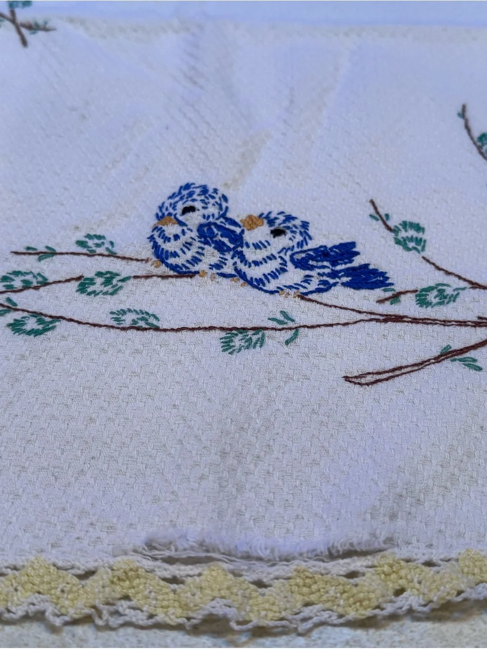Embroidered Blue Bird of Happiness Table Runner